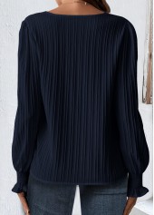 Navy Smocked Long Sleeve V Neck Blouse | thumb picture 