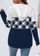 Navy Zipper Plus Size Plaid Long Sleeve Hoodie | thumb picture 