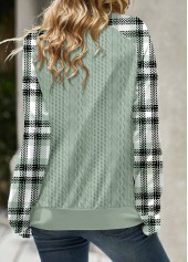 Sage Green Lace Up Plaid Long Sleeve Sweatshirt | thumb picture 