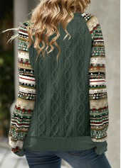 Green Patchwork Tribal Print Long Sleeve Split Neck Sweatshirt | thumb picture 