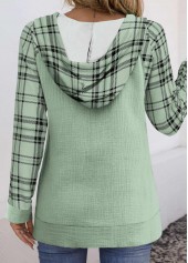 Sage Green Pocket Plaid Long Sleeve Hoodie | thumb picture 