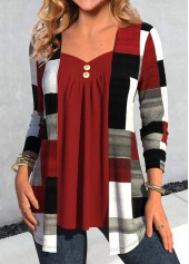 Wine Red Geometric Print Fake Two Piece Twinset | thumb picture 