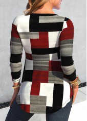 Wine Red Geometric Print Fake Two Piece Twinset | thumb picture 