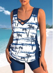High Waisted Plus Size Criss Cross Navy Tankini Set | thumb picture 