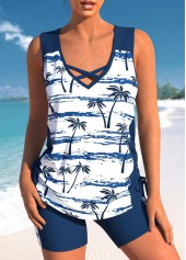 High Waisted Plus Size Criss Cross Navy Tankini Set