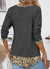 Dark Grey Patchwork Leopard Long Sleeve T Shirt | thumb picture 