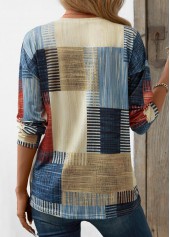 Beige Patchwork Geometric Print Long Sleeve T Shirt | thumb picture 