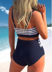 Surplice High Waisted Striped Navy Bikini Set | thumb picture 