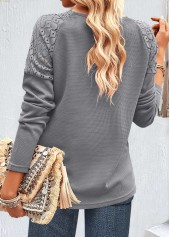 Grey Patchwork Long Sleeve V Neck T Shirt | thumb picture 