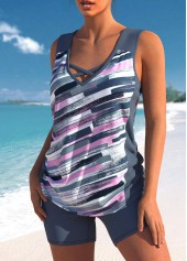 Drawstring Mid Waisted Graffiti Print Dark Grey Tankini Set | thumb picture 