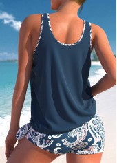 Bowknot Mid Waisted Paisley Print Navy Tankini Set | thumb picture 