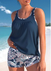 Bowknot Mid Waisted Paisley Print Navy Tankini Set | thumb picture 