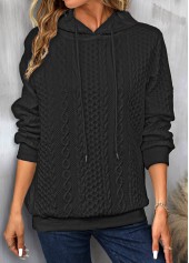 Black Drawstring Long Sleeve Twisted Hoodie