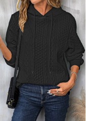 Black Drawstring Long Sleeve Twisted Hoodie | thumb picture 