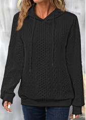 Black Drawstring Long Sleeve Twisted Hoodie | thumb picture 