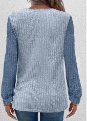 Dusty Blue Patchwork Long Sleeve Round Neck Sweatshirt | thumb picture 