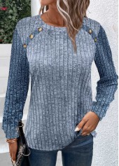Dusty Blue Patchwork Long Sleeve Round Neck Sweatshirt | thumb picture 