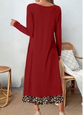 Wine Red Button Leopard A Line Dress | thumb picture 