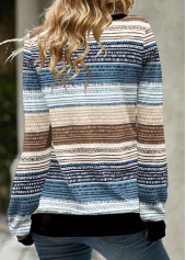Plus Size Blue Drawstring Geometric Print Long Sleeve Sweatshirt | thumb picture 