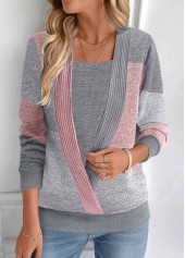 Dark Grey Fake 2in1 Long Sleeve Square Neck Sweatshirt | thumb picture 