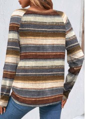 Multi Color Button Striped Long Sleeve Round Neck Sweatshirt | thumb picture 