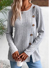 Light Grey Marl Button Long Sleeve T Shirt | thumb picture 