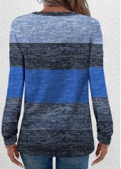 Blue Button Striped Long Sleeve Round Neck T Shirt | thumb picture 