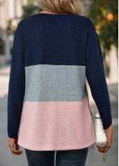 Navy Button Long Sleeve Split Neck T Shirt | thumb picture 