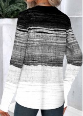 Black Button Ombre Long Sleeve Asymmetrical Neck Sweatshirt | thumb picture 