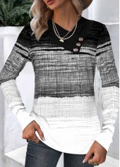 Black Button Ombre Long Sleeve Asymmetrical Neck Sweatshirt | thumb picture 