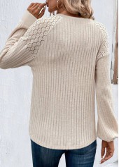 Beige Button Long Sleeve Round Neck T Shirt | thumb picture 