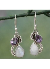 Purple Teardrop Design Round Alloy Earrings