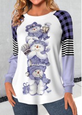 Plus Size Light Purple Patchwork Snowman Print T Shirt | thumb picture 