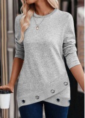 Light Grey Cross Hem Long Sleeve Round Neck Sweatshirt