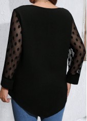 Black Mesh Plus Size Long Sleeve Split Neck Blouse | thumb picture 