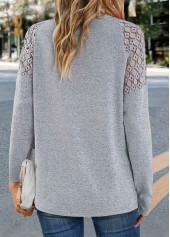 Grey Lace Long Sleeve V Neck T Shirt
