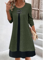 Olive Green Fake 2in1 A Line Dress | thumb picture 