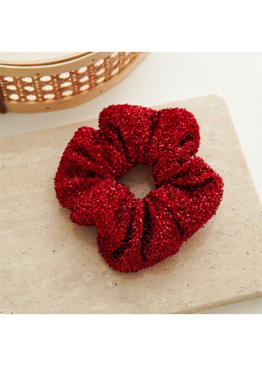 Modlily Patchwork Smocked Red Round Design Scrunchie - One Size
