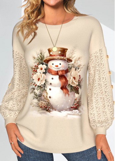 Modlily Plus Size Light Camel Lace Santa Claus Print Sweatshirt - 3X