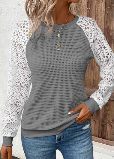 Modlily Plus Size Dark Grey Patchwork Long Sleeve Sweatshirt - 3X