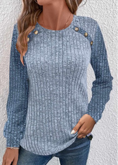 Modlily Plus Size Dusty Blue Patchwork Long Sleeve Sweatshirt - 1X