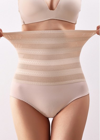 Modlily Skin Color Lace Patchwork High Waisted Shapewear Panties - L