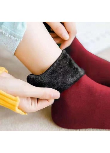 women clothes image of Wine Red Plush Mid Calf Socks