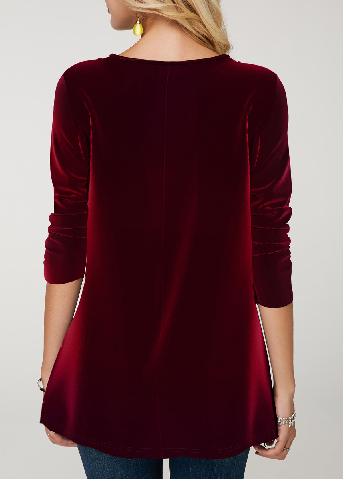 Christmas Design Sequin Velvet Stitching Wine Red Sweatshirt