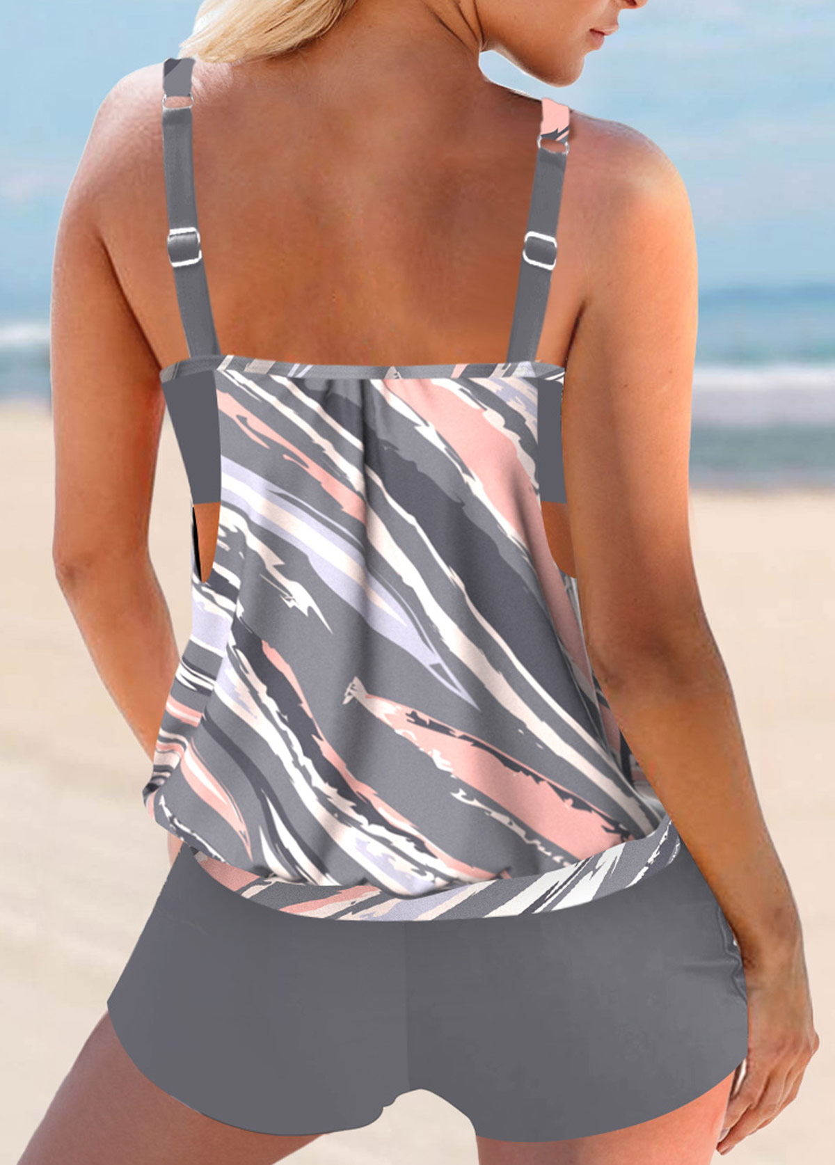 Fake 2in1 Geometric Print Multi Color Tankini Top-No Bottom | picture 