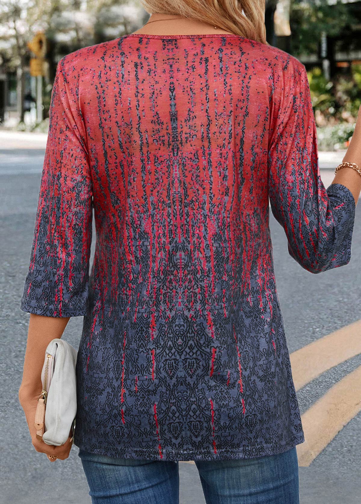 Coral Tuck Stitch Random Floral Print T Shirt | picture 