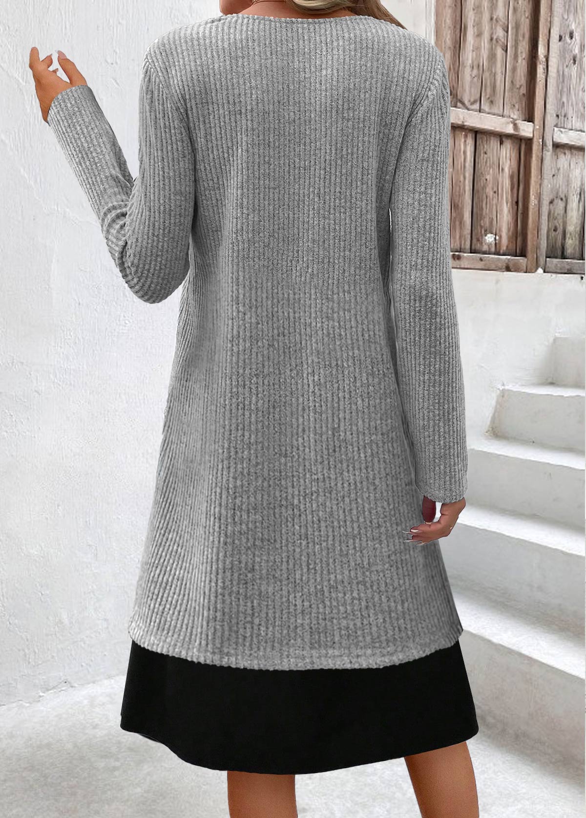 Light Grey Marl Tummy Coverage Long Sleeve Dress | picture 