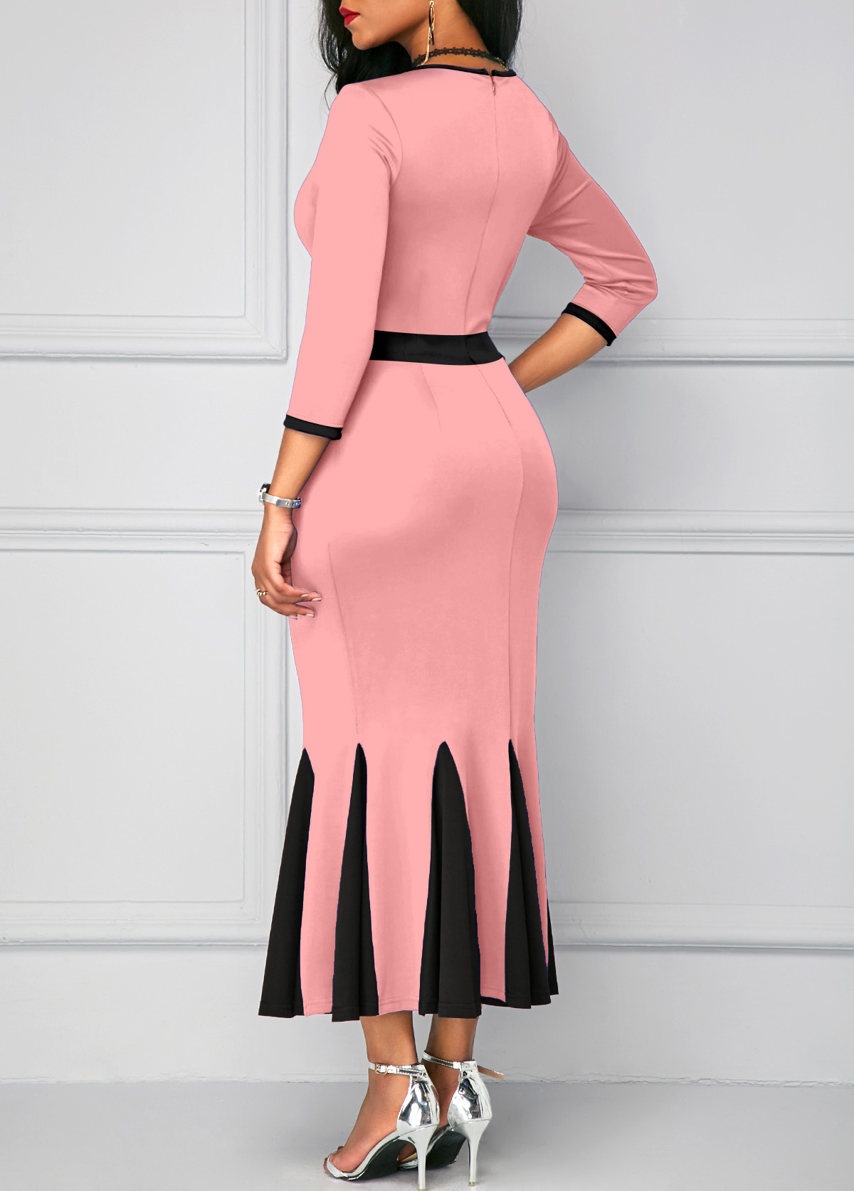 Pink Cut Out Three Quarter Length Sleeve Dress