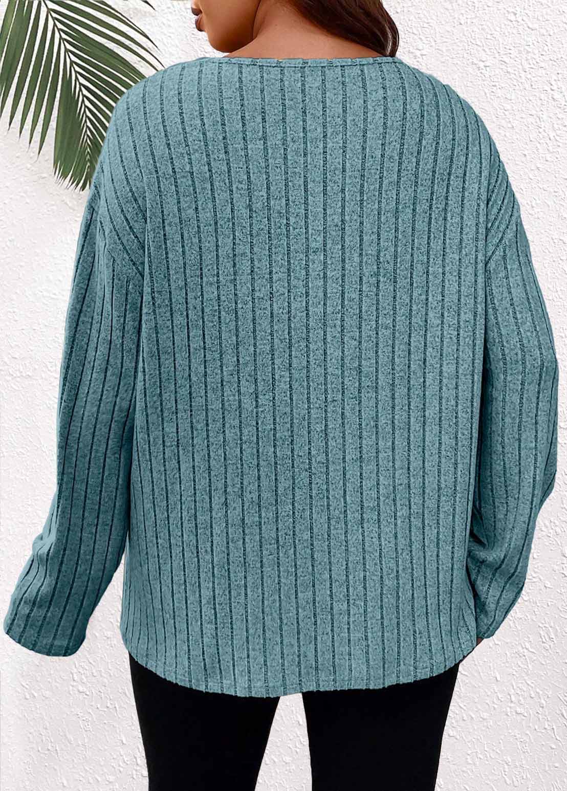 Dusty Blue Patchwork Plus Size Long Sleeve T Shirt | picture 