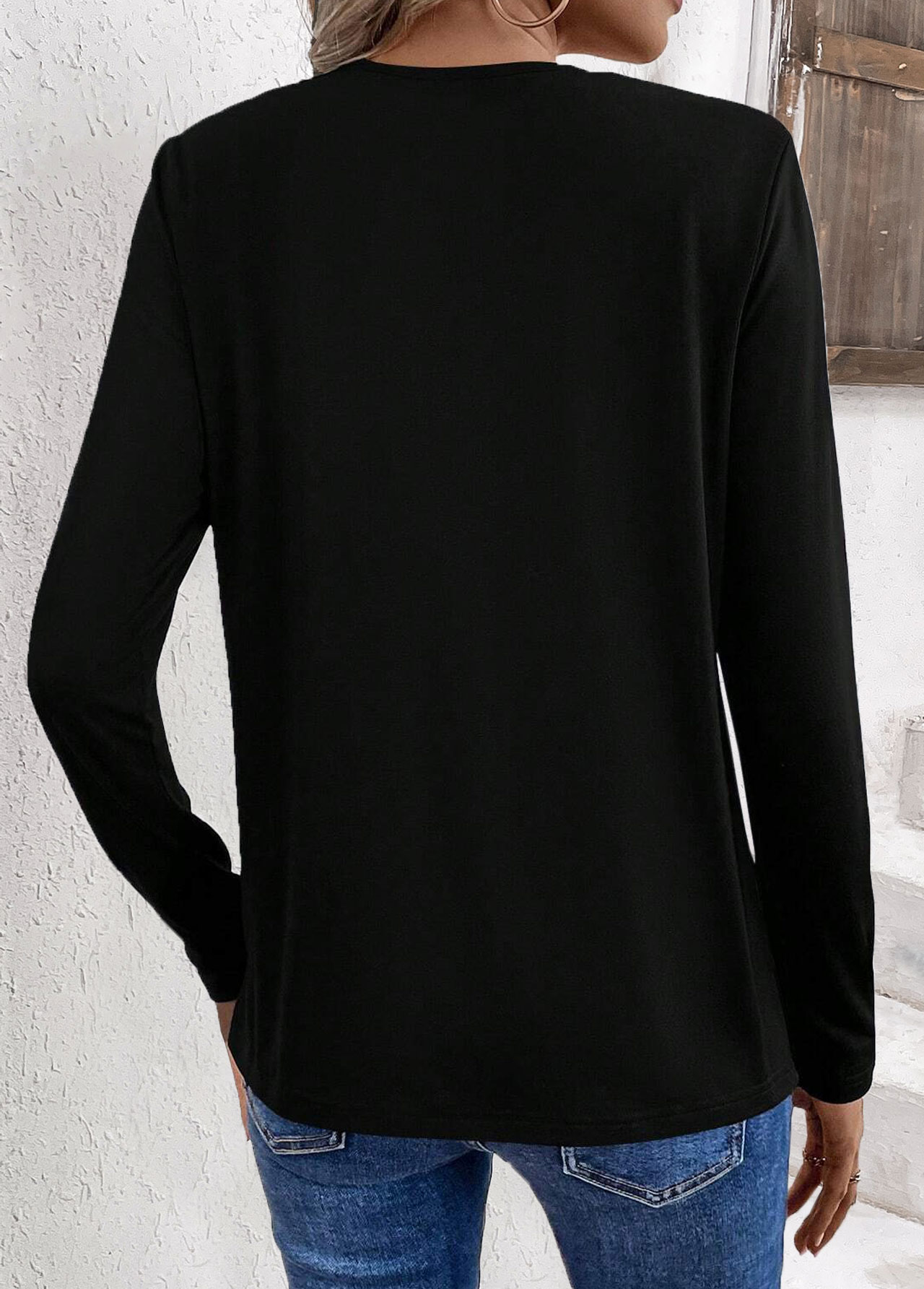 Black Patchwork Geometric Print Long Sleeve T Shirt